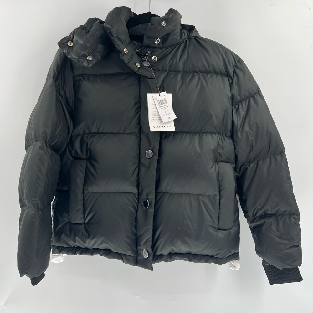 Coach Short Down Puffer Jacket Black Hooded Women’s XS NWT $650